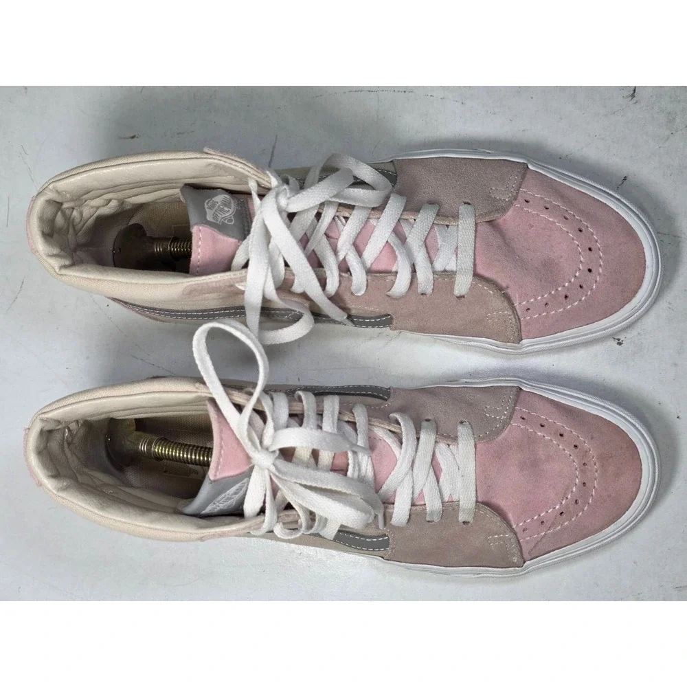 Vans Sk8-Hi Men's Sneakers Size 10 UK 9 Pink Beige Suede Canvas Skate High Shoes